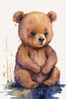 watercolor painting of a brown teddy bear. . photo