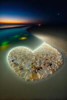 heart made out of shells on a beach. . photo