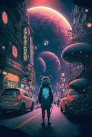 man in a space suit walking down a street. . photo