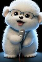 close up of a teddy bear holding a microphone. . photo
