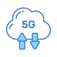 Upward and downward arrow with cloud showing concept vector of cloud syncing with 5G speed