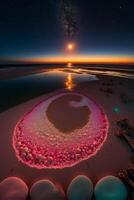 corazón hecho fuera de rocas en un playa. generativo ai. foto