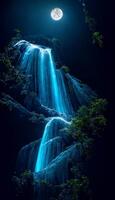 waterfall with a full moon in the background. . photo