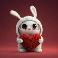 white rabbit with glasses holding a red heart. . photo