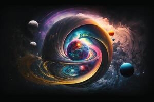 a picture taken from the inside of spiral with planets. . photo