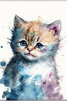 watercolor painting of a kitten with blue eyes. . photo