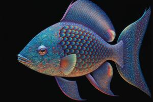 close up of a fish on a black background. . photo