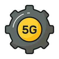 5G text inside cogwheel denoting concept icon of 5G network setting vector