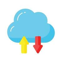Upward and downward arrow with cloud showing concept vector of cloud syncing with 5G speed