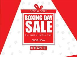 Boxing Day Sale poster design with 60 discount offer on red and white shopping element background. vector