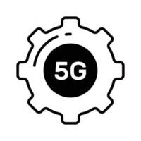 5G text inside cogwheel denoting concept icon of 5G network setting vector