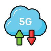 Upward and downward arrow with cloud showing concept vector of cloud syncing with 5G speed