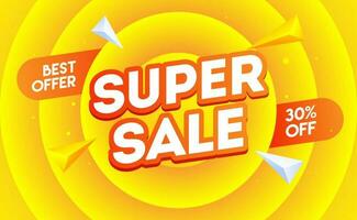 Sticker style text Super Sale with 30 discount offer on yellow circular background. vector