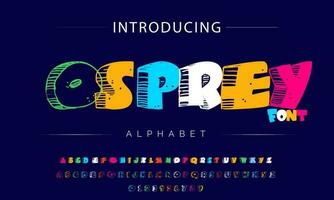 Funky colorful cartoon font type. Vector alphabet