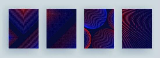 Blue and red color stripe pattern in different style on purple background. vector