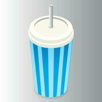 Realistic soft drink disposable glass on grey background. vector