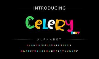 Funky colorful cartoon font type. Vector alphabet