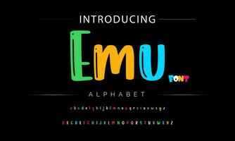 Funky colorful cartoon font type. Vector alphabet