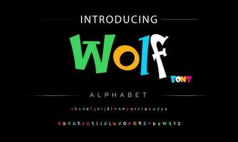 Funky colorful cartoon font type. Vector alphabet