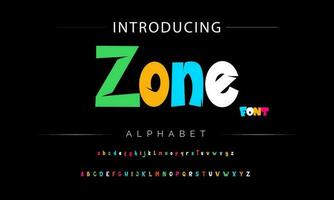 Funky colorful cartoon font type. Vector alphabet