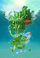 allí es un imagen de manojo vegetales flotante en el agua. generativo ai. foto