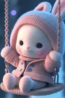 close up of a stuffed animal on a swing. . photo