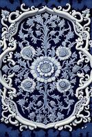 azul y blanco loseta con un floral diseño. generativo ai. foto