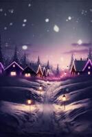 picture of a snowy village at night. . photo