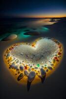 heart made out of stones on a beach. . photo