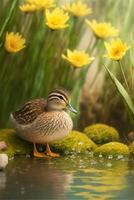 duck that is standing in the water. . photo