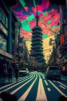 street filled with lots of traffic next to tall buildings. generative ai. photo