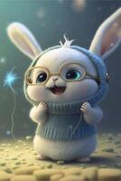 cartoon bunny wearing glasses and a sweater. . photo