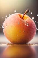 there is a red apple with water droplets on it. . photo