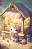 painting of a cat eating an ice cream cone. . photo