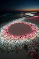 circle of shells sitting on top of a sandy beach. . photo