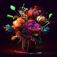 vase filled with lots of colorful flowers. . photo