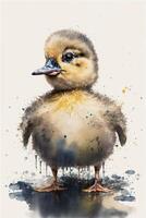 watercolor painting of a duck on a white background. . photo