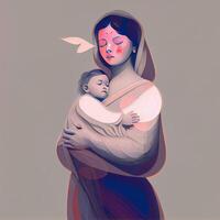 painting of a woman holding a baby. . photo