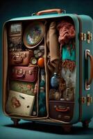 there is a suitcase with many different items inside of it. generative ai. photo