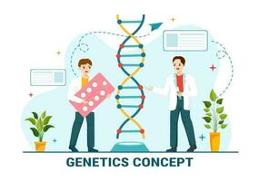 genético Ciencias concepto vector ilustración con adn molécula estructura y Ciencias tecnología en cuidado de la salud plano dibujos animados mano dibujado plantillas