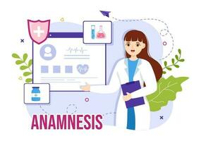 anamnesia sistema vector ilustración para información acerca de el enfermedad y cuidado de la salud base de datos en plano dibujos animados mano dibujado aterrizaje página plantillas