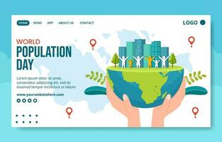 World Population Day Social Media Landing Page Flat Cartoon Hand Drawn Template Illustration vector