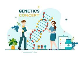 genético Ciencias concepto vector ilustración con adn molécula estructura y Ciencias tecnología en cuidado de la salud plano dibujos animados mano dibujado plantillas