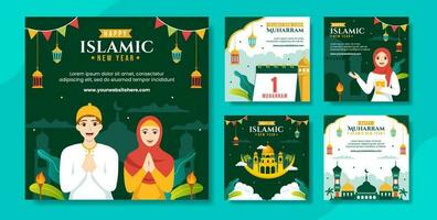 Happy Muharram Islamic New Year Social Media Post Flat Cartoon Hand Drawn Templates Background Illustration vector