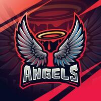 Angel wings esport mascot logo design vector