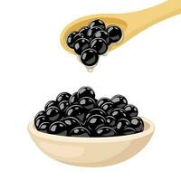 Vector illustration, Black tapioca pearls in a bowl, for bubble milk tea drink, isolated on white background.