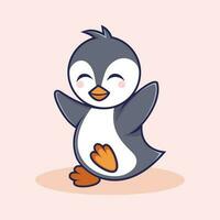 Cartoon illustration of a cute penguin with a pink background vector