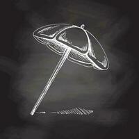 Hand drawn  sketch of beach umbrella. Vintage vector illustration isolated on chalkboard  background. Doodle drawing.