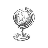 Hand drawn  sketch of vintage globe. Vintage vector illustration isolated on white background. Doodle drawing.