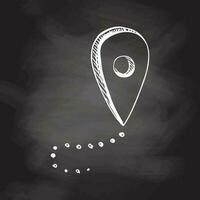 Hand drawn  sketch of geolocation mark. Vintage vector illustration isolated on chalkboard background. Doodle drawing.